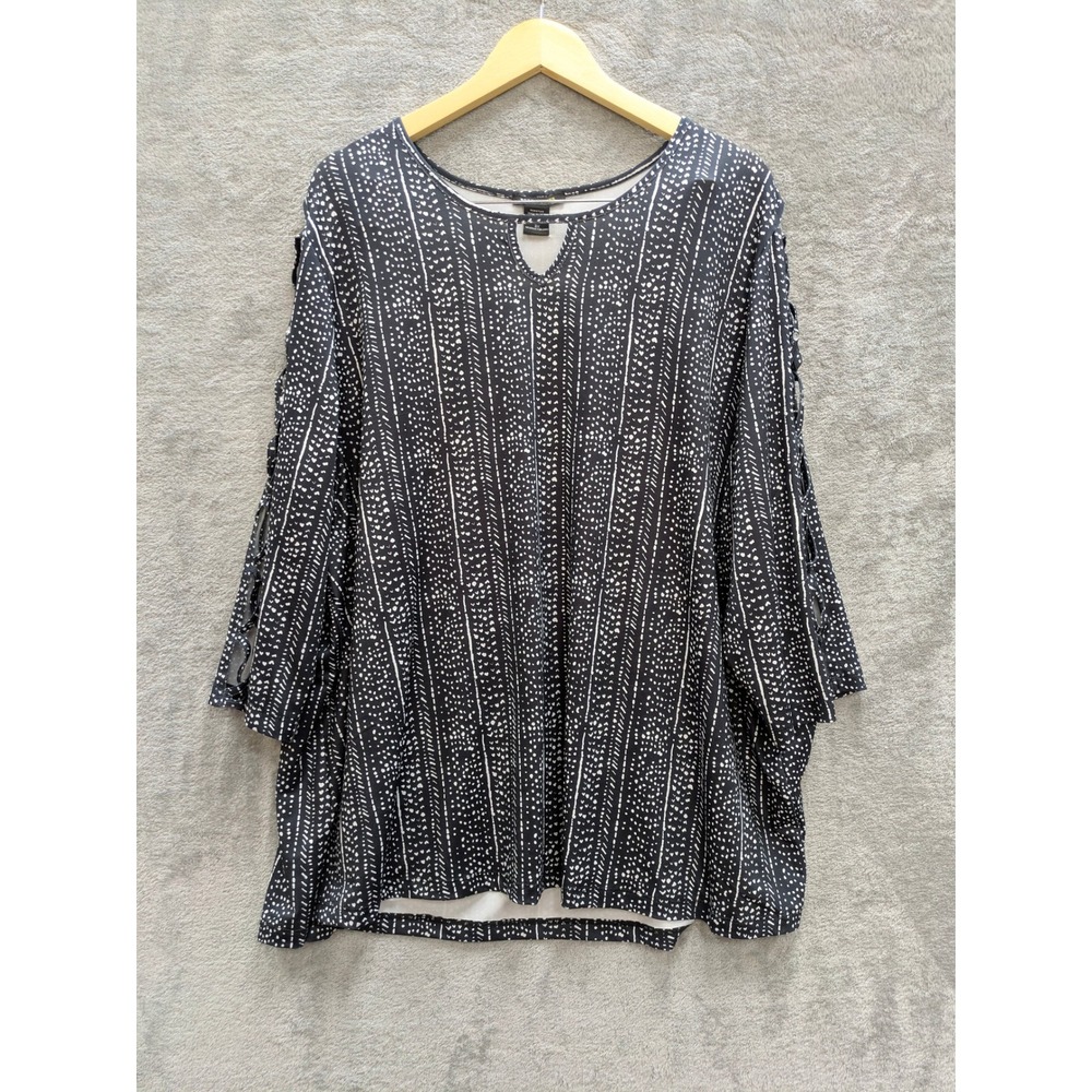 Boho Tunic Blouse Women 3X Black White Lattice Sleeve Rhinestone Robert Louis